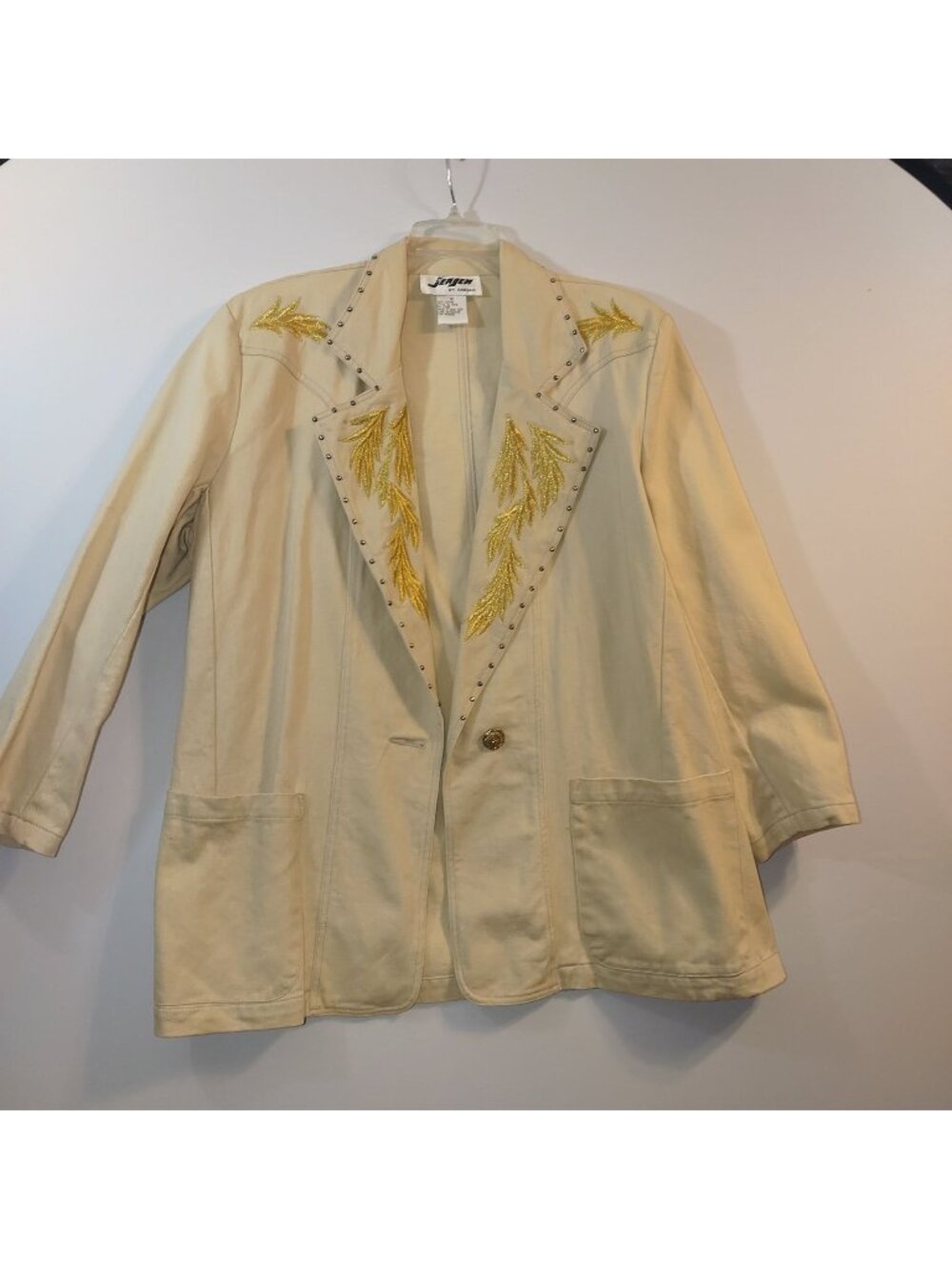 Vintage Jen Jen By Darian Beige Blazer W/Gold Embroidery & Studded Lapel -1XL
